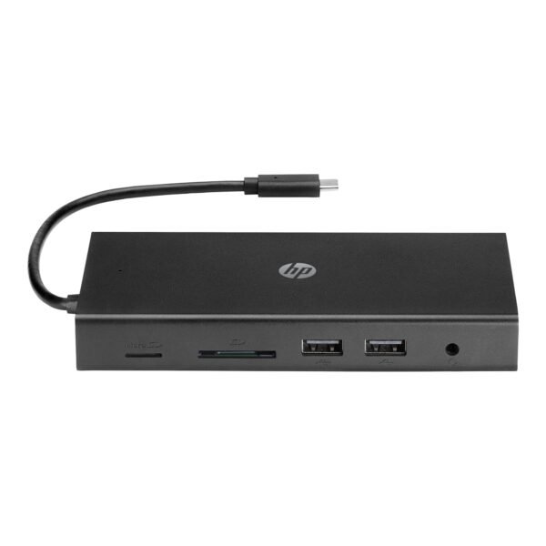 HP Travel USB-C Multi Port Hub Docking Station with USB-C, RJ-45, HDMI, SD and Micro SD Slots – 1C1Y5AA, Black