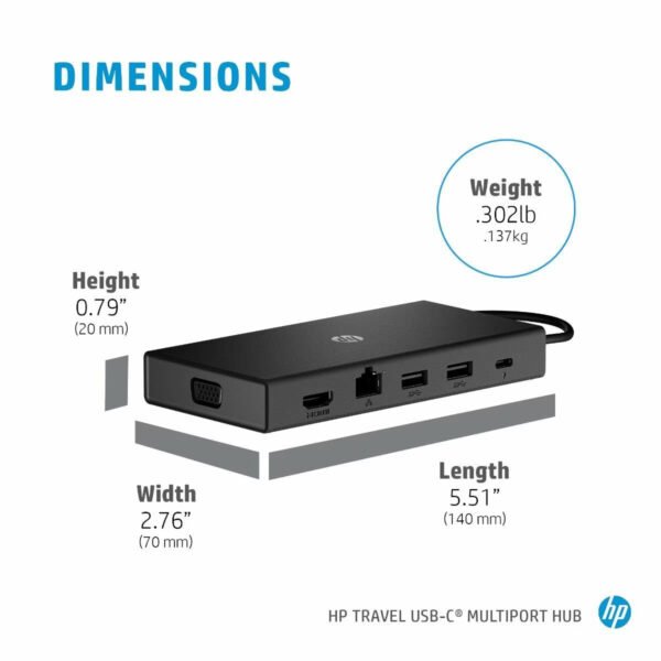 HP Travel USB-C Multi Port Hub Docking Station with USB-C, RJ-45, HDMI, SD and Micro SD Slots – 1C1Y5AA, Black